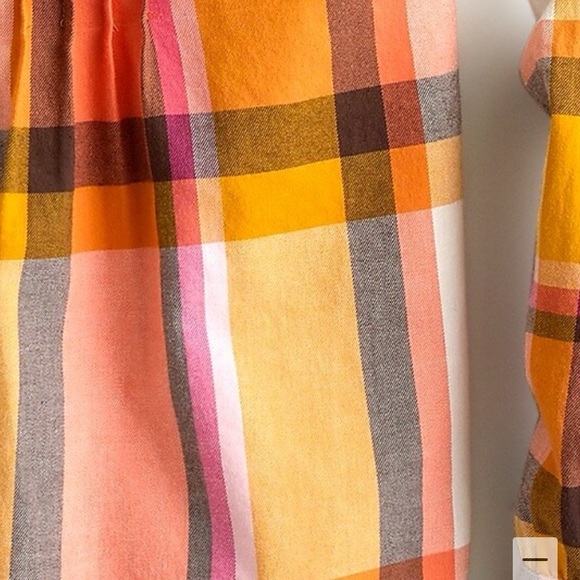 🍊 J.CREW ORANGE YELLOW RUFFLE COLLAR PLAID BUTTON DOWN SHIRT! - Picture 3 of 16